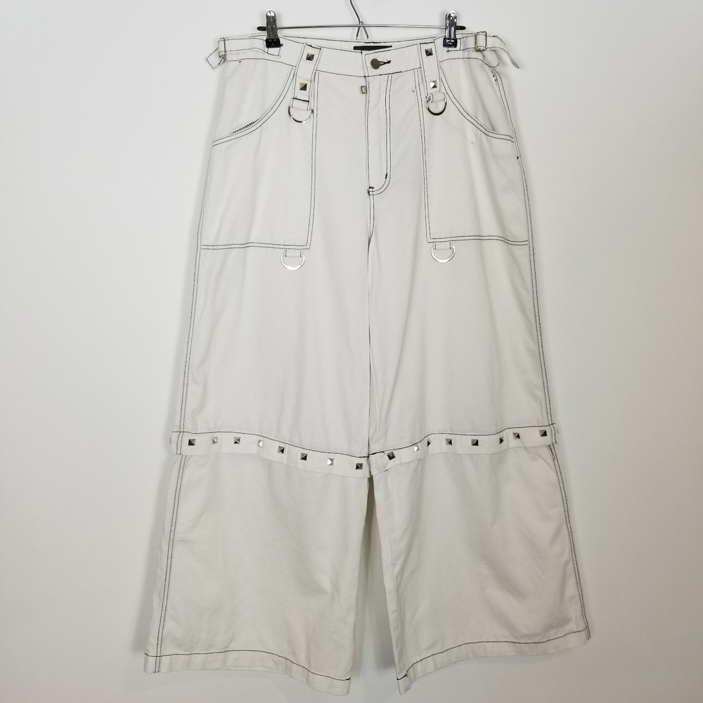 Widow Baggy Jeans Women Sz L Studded Wide Legs Converted Street Wear Y2K White